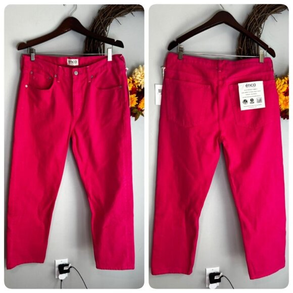 Etica Womens Rhea Mid Rise Straight Leg Denim Size 30 in Raspberry Pink - Picture 1 of 9